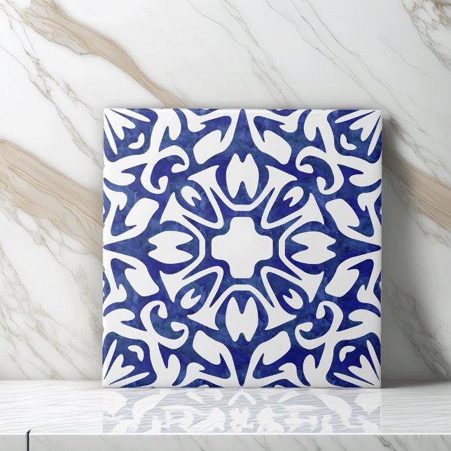 Carreau Aquarelle bleue et blanche Motif espagnol (Créateur téléchargé)