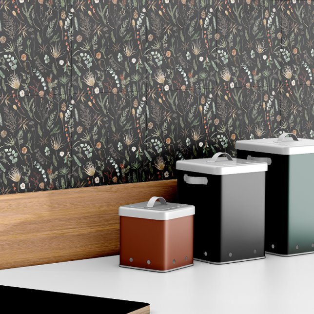 Carreau Aquarelle botanique floral noir, vert moderne (Créateur téléchargé)