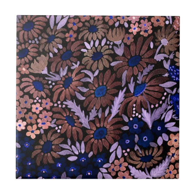 Carreau Aquarelle camomille prairie fleurs champ floral d (Devant)