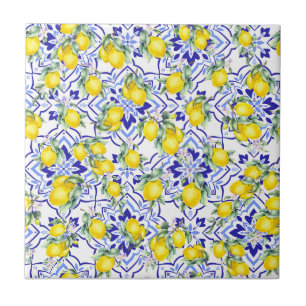 Carreau Aquarelle Campagne Française Bleu Citron