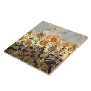 Carreau Aquarelle Champ De Fleurs De Soleil Élégante Colle