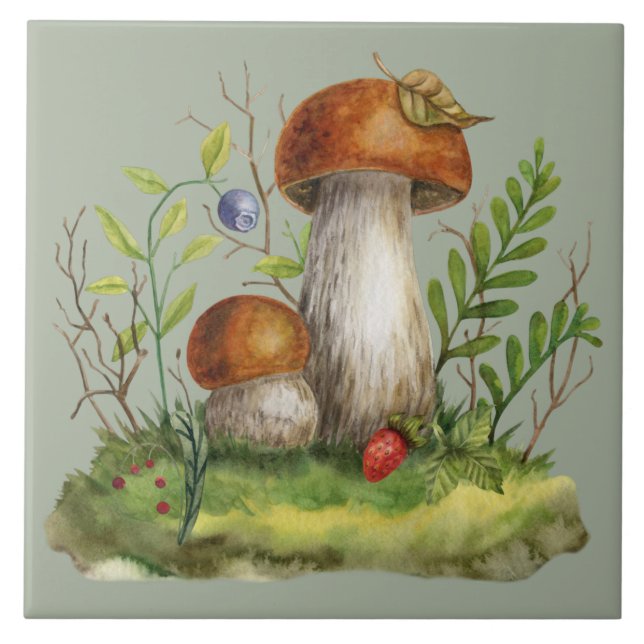 Carreau Aquarelle Champignons de la Forêt Sauvage et Berri (Devant)