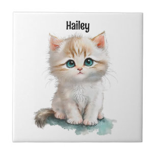 Carreau Aquarelle chaton adorable avec yeux bleus