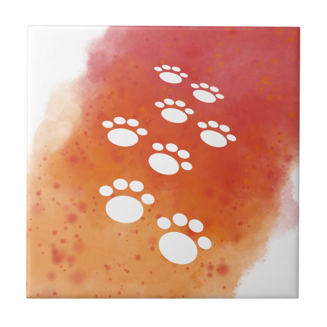 Carreau Aquarelle Chien Paw Traces (Devant)