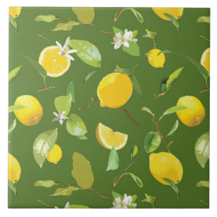 Carreau Aquarelle Citron et Feuilles 5