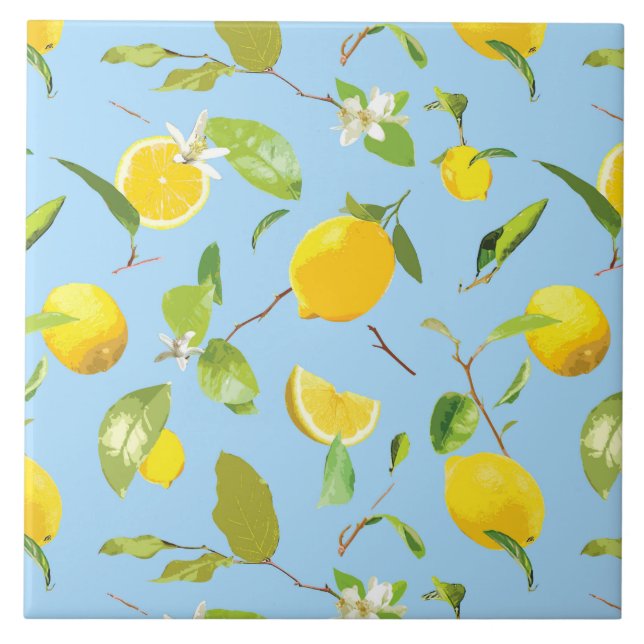 Carreau Aquarelle Citron & Feuilles 3 (Devant)