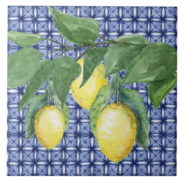 Carreau Aquarelle Citrus Lemon Folithe Motif Marine Bleu (Devant)