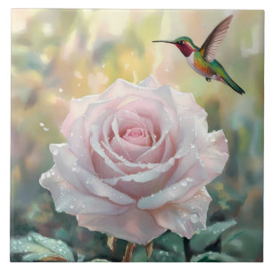 Carreau Aquarelle Colibri et rose
