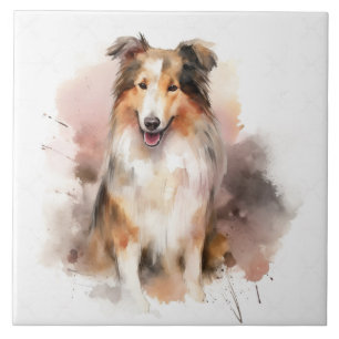 Carreau Aquarelle Collie Lassie Dog