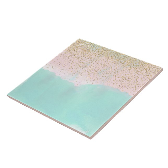 Carreau Aquarelle Conception de confettis abstrait et doré (Côté)