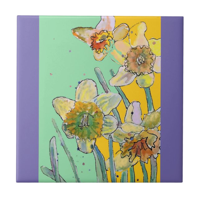 Carreau Aquarelle Daffodique Fleur Floral Carrelage en cér (Devant)