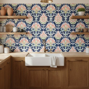 Carreau Aquarelle Damask Marine Coral Vert Décor