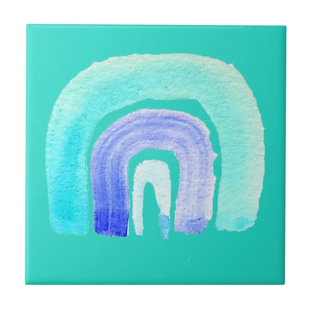 Carreau Aquarelle d'amour bleu arc-en-ciel (Devant)