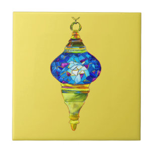 Carreau Aquarelle d'art en mosaïque des Lampes turques bl