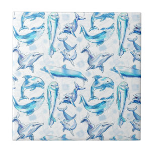 Carreau aquarelle dauphin poisson sans soudure motif, daup