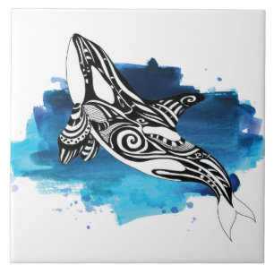Carreau Aquarelle de bleu de baleine d'orque