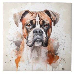 Carreau Aquarelle de chien de boxe animal