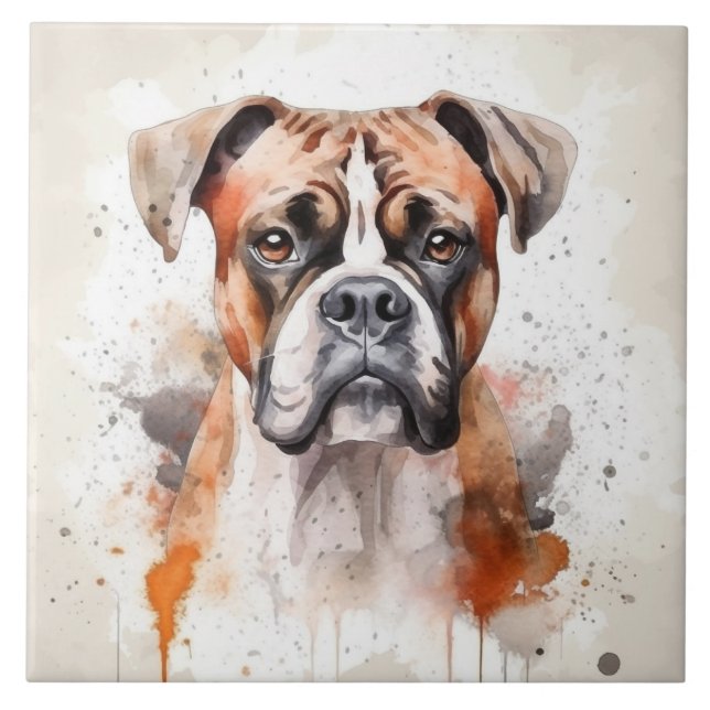 Carreau Aquarelle de chien de boxe animal (Devant)