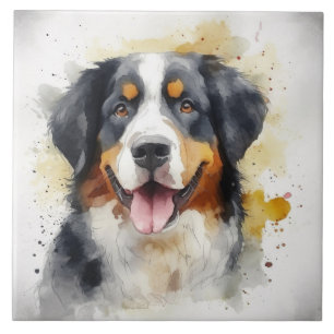Carreau Aquarelle de chien de montagne bernois