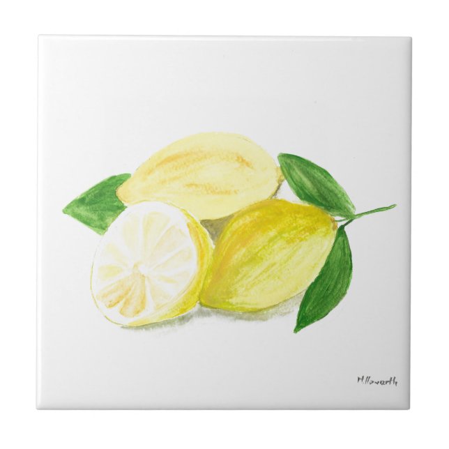 Carreau Aquarelle de citron jaune Citrus été (Devant)