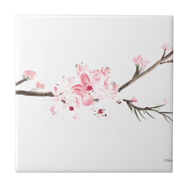Carreau Aquarelle de fleurs de cerisier couleur rose natur (Devant)