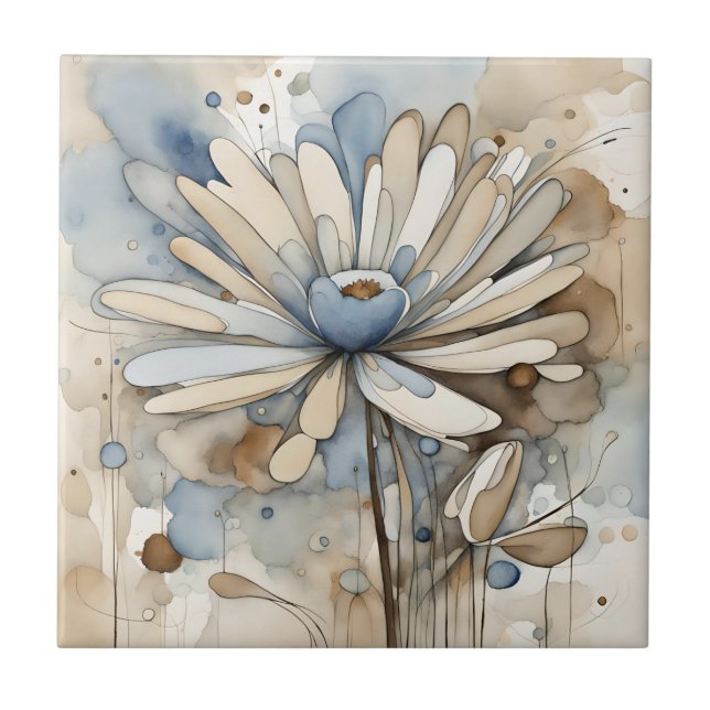 Carreau Aquarelle de fleurs gris-beige Abstrait (Devant)