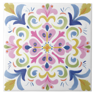 Carreau Aquarelle de jardin folklorique