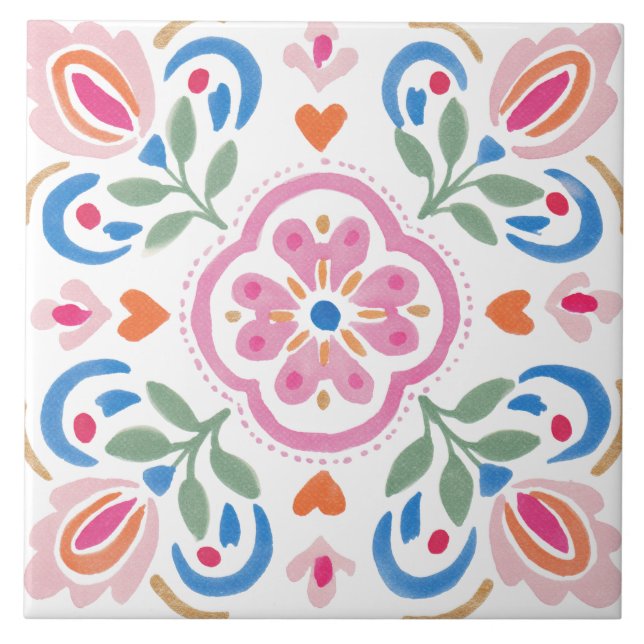 Carreau Aquarelle de jardin folklorique (Devant)