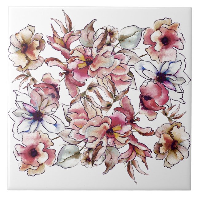 Carreau Aquarelle de la Bourgogne rose et bleu de la Garla (Devant)