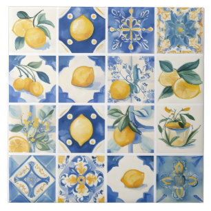 Carreau Aquarelle de la côte amalfitaine Citron méditerran