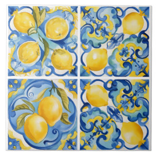 Carreau Aquarelle de la côte amalfitaine Citron méditerran