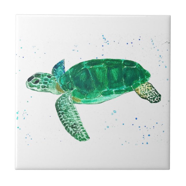 Carreau Aquarelle de la tortue marine Vert Océan marin (Devant)