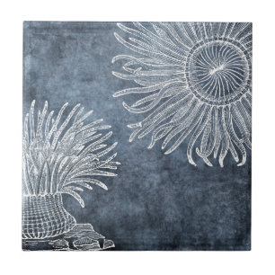 Carreau Aquarelle de l'Anémone de mer Twilight Bleu bleu 