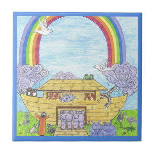 Carreau Aquarelle de l'arche de Noé Eléphant animal arc-en