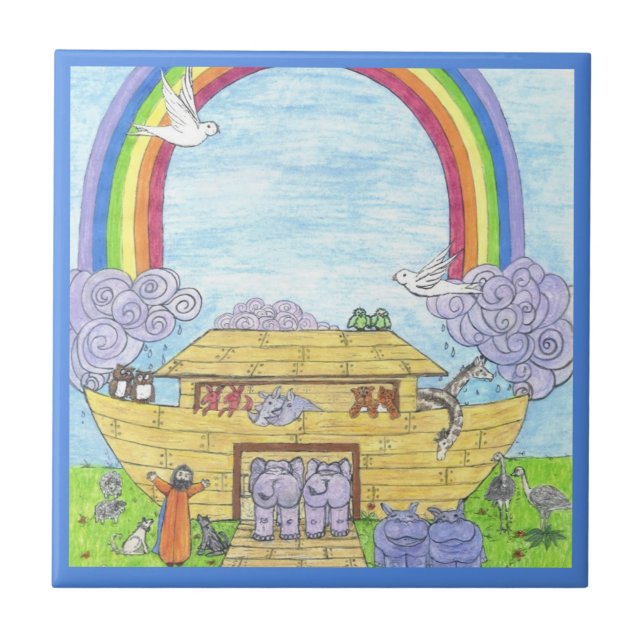 Carreau Aquarelle de l'arche de Noé Eléphant animal arc-en (Devant)