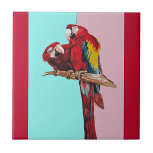 Carreau Aquarelle de perroquet rose Jaune Bébé Bleu Macaw