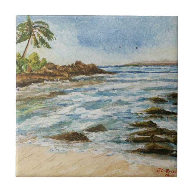 Carreau Aquarelle de plage d'Hawaï de crique de Makena (Devant)
