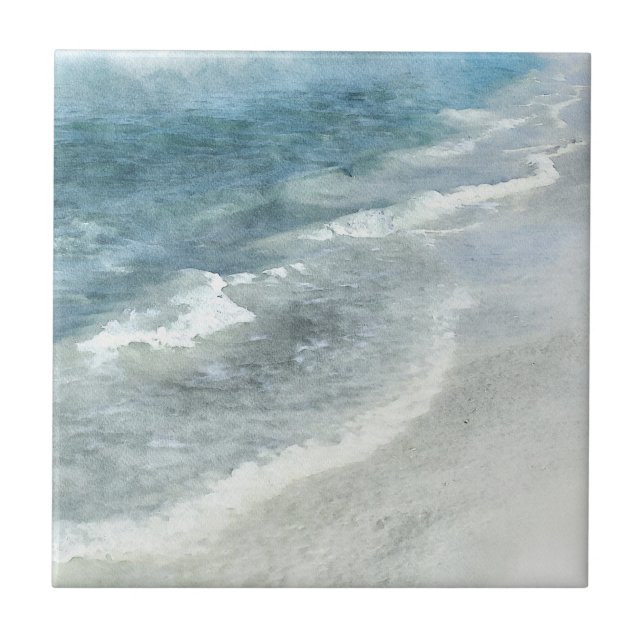 Carreau Aquarelle de plage - Vagues Turquoises de bleu fon (Devant)