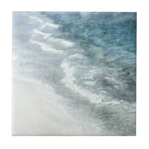 Carreau Aquarelle de plage - Vagues Turquoises de bleu fon