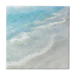 Carreau Aquarelle de plage - Vagues Turquoises de la côte 