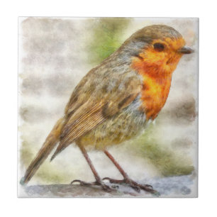 Carreau Aquarelle d'hiver Robin de Noël