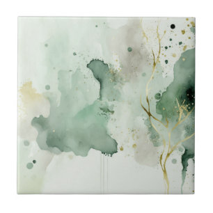 Carreau Aquarelle en marbre vert et or