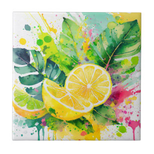 Carreau Aquarelle été Citron juteux Paint Splashes