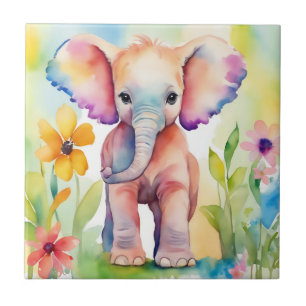 Carreau Aquarelle Faune Eléphant