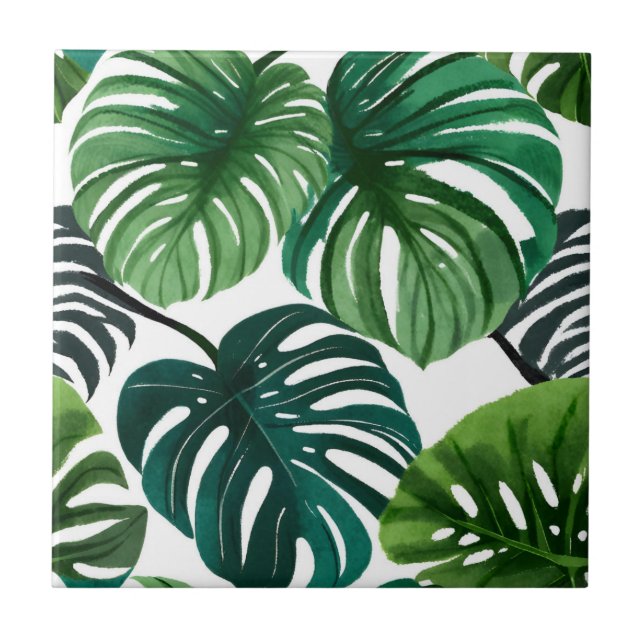 Carreau Aquarelle Feuille Monstera Art Botanique Moderne (Devant)