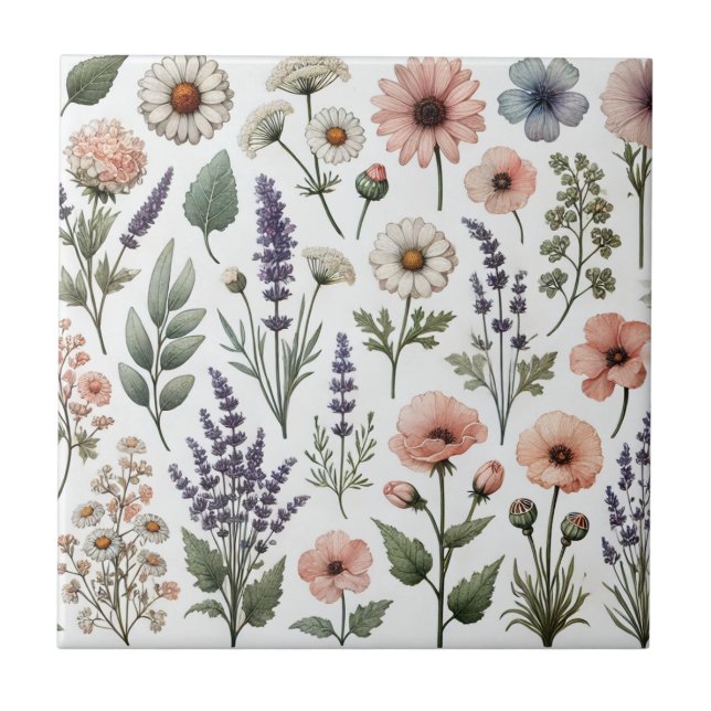 Carreau Aquarelle Fleur sauvage Printemps & Décor Été (Devant)