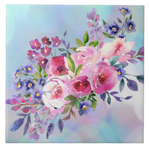 Carreau Aquarelle Fleurs Dessous de verre céramique Carrel