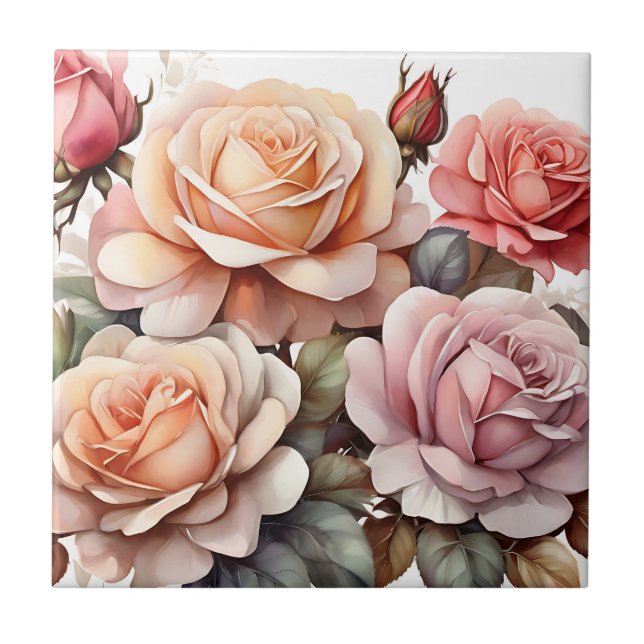 Carreau Aquarelle Fleurs Roses colorées (Devant)