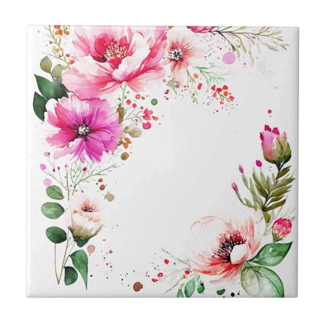 Carreau Aquarelle fleurs Tile (Devant)