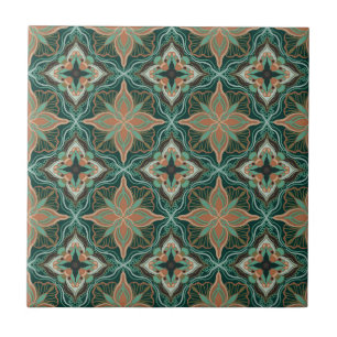 Carreau Aquarelle Floral Turquoise marocain